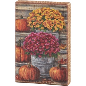 image:imagePrimitives by Kathy Block Sign  Mums with Pumpkins on Porch Steps