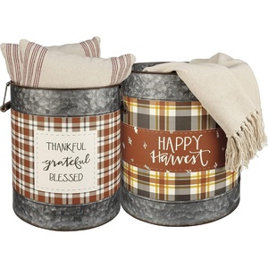 image:imagePrimitives by Kathy Happy Harvest Thankful Grateful Blessed Home Dcor Galvanized Metal Buckets