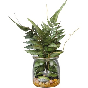 image:imagePrimitives by Kathy Planter Small Glass jar Featuring a Faux Boston Fern Plant with Stone Details Complements with Other Pieces in Collection to Create a Rich Natural Vibe in Any Space