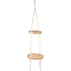 image:imagePrimitives by Kathy Tiered Shelf Plant Hanger  2 Tier Macrame Cotton Rope with Natural Wood Shelves