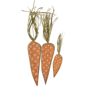 image:imagePrimitives by Kathy Wooden Carrot Set of 3 Decorative Carrots Feature Varying Sizes Each with a Unique Dotted Patterns and Raffia Grass Stems Display with Our Other Easter Spring Collection Items