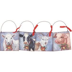 image:imagePrimitives by Kathy Festive Farm Ornament Set of 4 Rustic Set of WinterThemed Farm Animal Ornaments Perfect for Seasonal Display or Gifting
