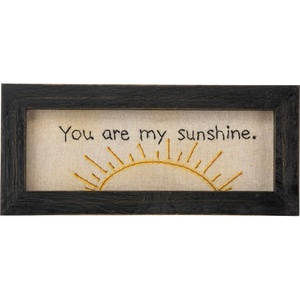 image:imagePrimitives by Kathy Home Dcor Sign  You Are My Sunshine framed stitchery with sun design on a pulled canvas