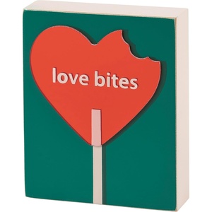 image:imagePrimitives by Kathy Wood Block Sign 5 x 4inch Love Bites heartshaped lollipop design  fun Anti Valentines or Galentines Day  gift or office amp home decor  wall shelf or tabletop display