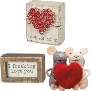 image:imagePrimitives by Kathy 34248 Rustic White String Art Box Sign Love You More I Freaking Love You Inset Sign Mouse Couple Decorative Critter