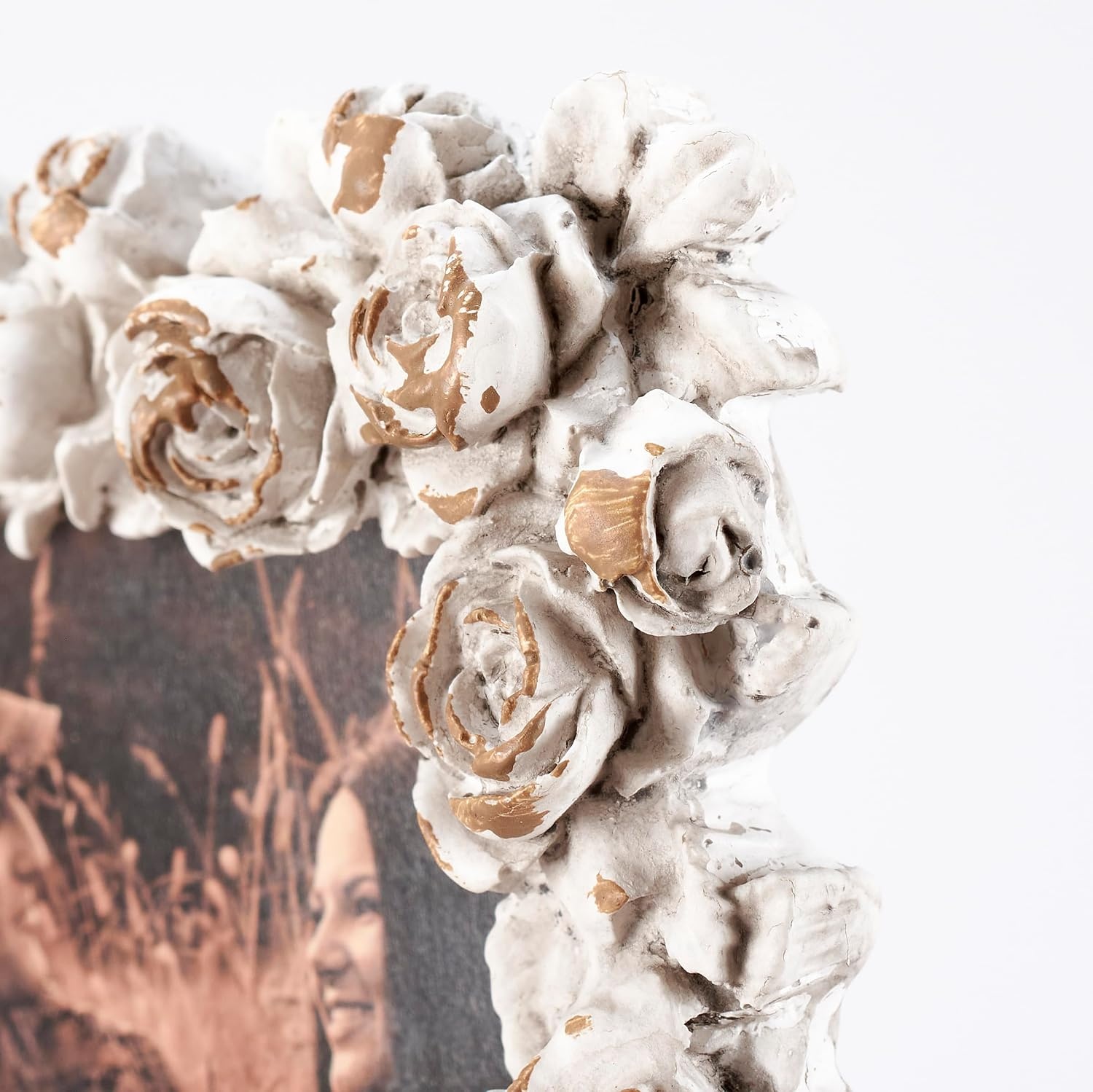 image:imagePrimitives by Kathy White Floral Wooden Photo Frame 4 x 4 delicate sculpted roses and butterflies border vintage picture display for nursery anniversary or wedding giftBotanical