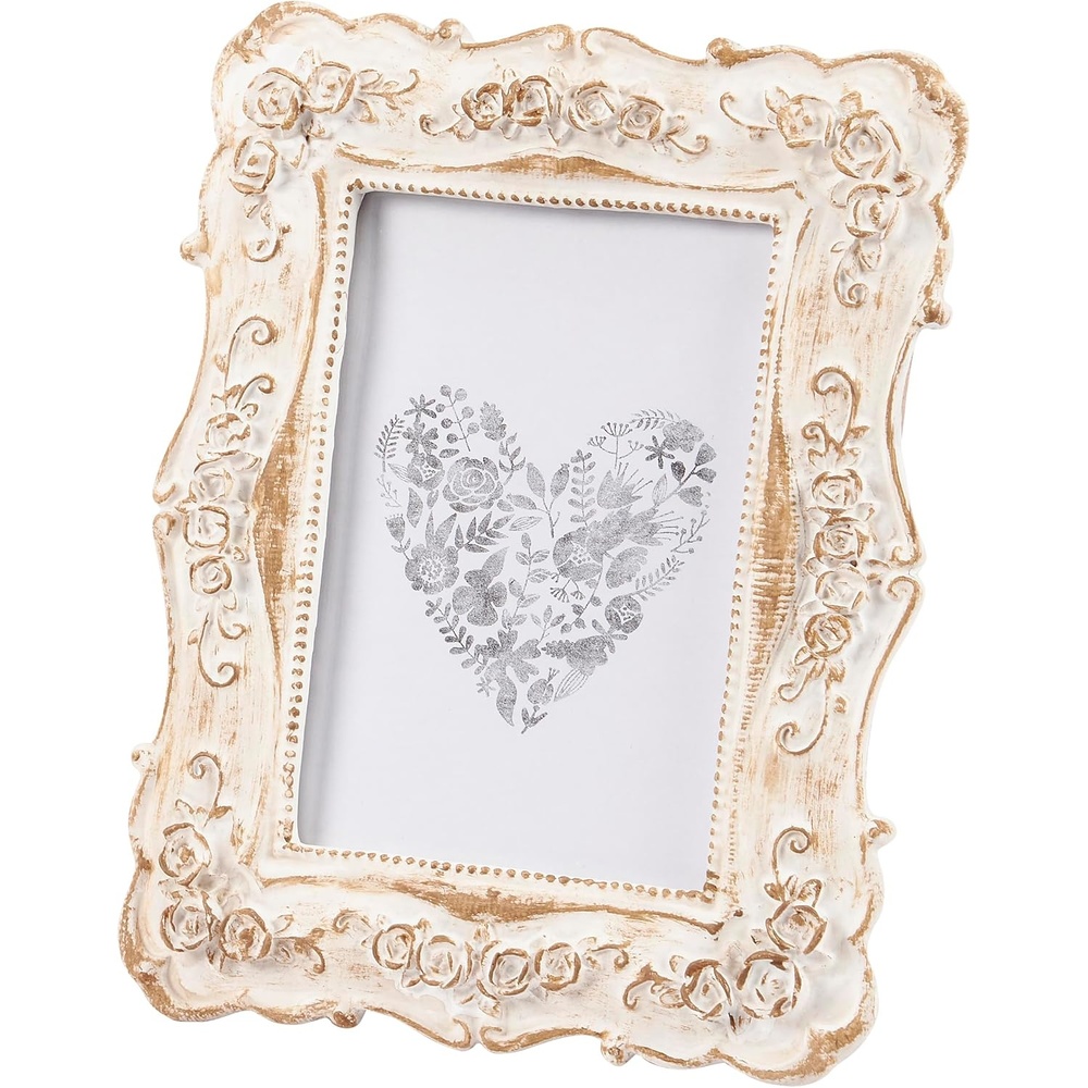 image:imagePrimitives by Kathy White Floral Wooden Photo Frame 4 x 4 delicate sculpted roses and butterflies border vintage picture display for nursery anniversary or wedding giftAntique