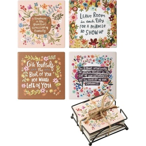 image:imagePrimitives by Kathy Kindness is Beauty Leave Room in Each Day for A Miracle Give Yourself Opportunity for Growth Home Dcor Coaster Set