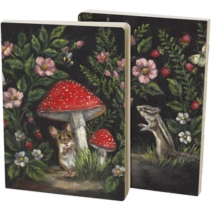image:imagePrimitives by Kathy Double Sided Journal charming hand painted woodland mousechipmunk mushrooms flowers design perfect for writing journaling 160 lined pages open spine to lay flat for use