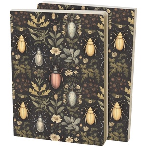 image:imagePrimitives by Kathy doublesided journal Moody Beetles pattern various beetles complementing floral deep color palette 60 lined pages open spine binding to lay flat for writing journaling