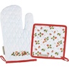 image:imagePrimitives by Kathy Oven MittPotholder Kitchen Set from Our Garden Collection Matching Set displays Charming Hand Painted Strawberry and Flower Designscomplementing red EdgesStripes