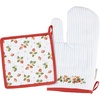 image:imagePrimitives by Kathy Oven MittPotholder Kitchen Set from Our Garden Collection Matching Set displays Charming Hand Painted Strawberry and Flower Designscomplementing red EdgesStripes