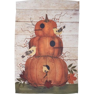 image:imagePrimitives by Kathy Decorative Garden Flag  Rustic Inspired Pumpkin Birdhouse Birds Design