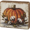 image:imagePrimitives by Kathy Home Decor wooden block sign featuring an orange pumpkin with cotton stem details replicated from original artwork painted onto burlap canvas Coordinates with other signs in this collection for a delightful seasonal display